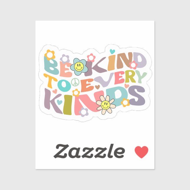 Be Kind To Every Kind, Retro Vegan  Sticker (Sheet)