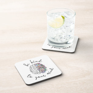 Be Kind To Your Mind Floral Brain Mental Health Beverage Coaster