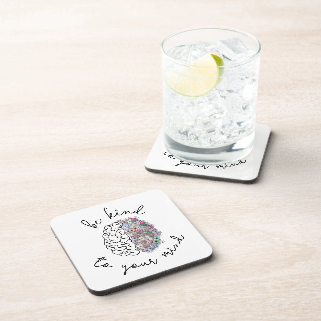 Be Kind To Your Mind Floral Brain Mental Health Beverage Coaster (Right Side)