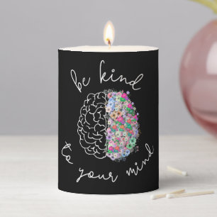 Be Kind To Your Mind Floral Brain Mental Health Pillar Candle
