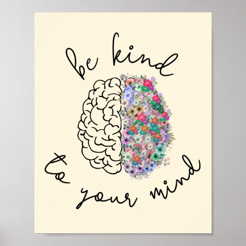 Be Kind To Your Mind Floral Brain Mental Health Poster