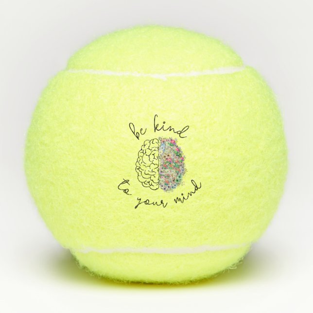 Be Kind To Your Mind Floral Brain Mental Health Tennis Balls (Front)