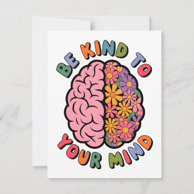 Be Kind To Your Mind, Floral Brain Quote Thank You Card (Front)