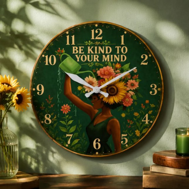 Be Kind to Your Mind Floral  Large Clock (Creator Uploaded)