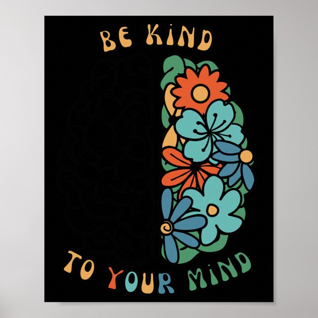 Be Kind To Your Mind Retro Green Mental Health Awa Poster (Front)