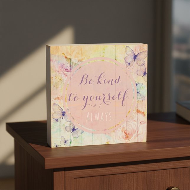 Be Kind to Yourself Always" Floral Butterfly Quote Wooden Box Sign (Creator Uploaded)