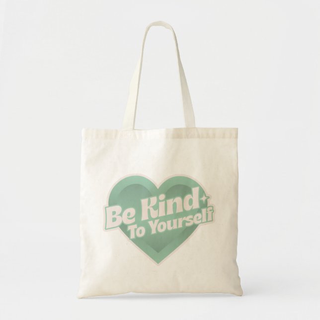Be Kind To Yourself – Mint Green Heart Tote Bag (Front)