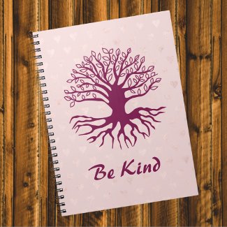 Be Kind - Tree of Life in Burgundy on Pink Hearts