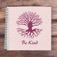 Be Kind Tree of Life in Burgundy with Pink Hearts Notebook