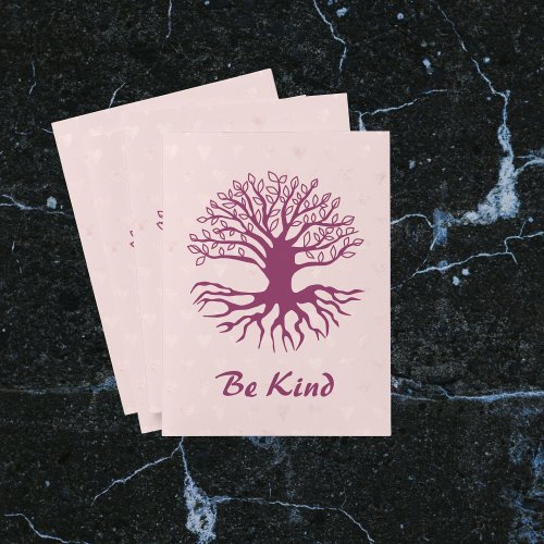 Be Kind Tree of Life in Burgundy with Pink Hearts Pocket Folder