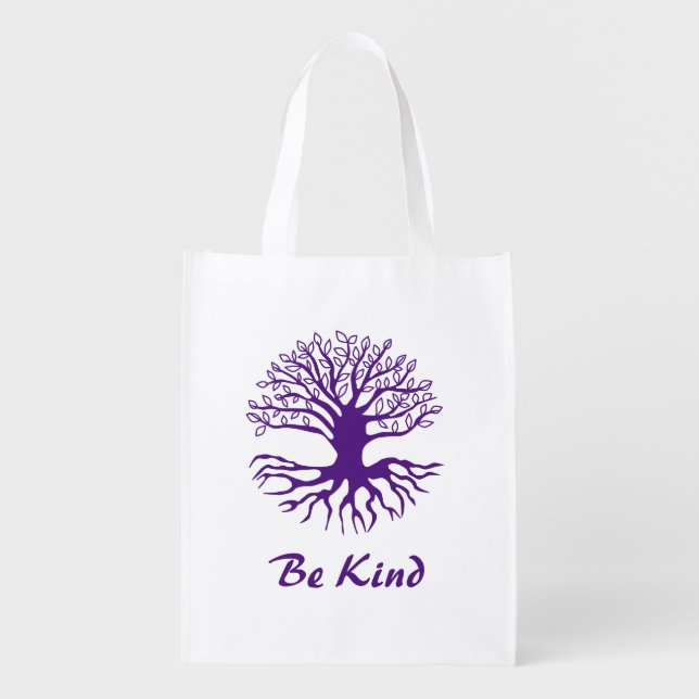 Be Kind - Tree of Life in Purple Grocery Bag (Front)