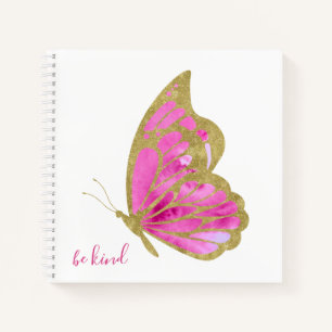 Be Kind Trendy Gold and Pink Butterfly Notebook