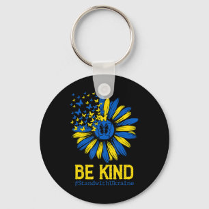 Be Kind Ukraine Stand With Ukraine Sunflower Ukrai Keychain