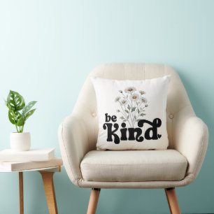 Be Kind Vintage Floral Daisies Throw Pillow