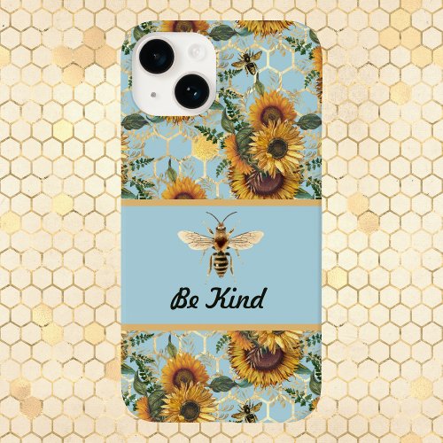 Be Kind Vintage Turquoise Sunflower Bee Case_Mate iPhone 14 Case