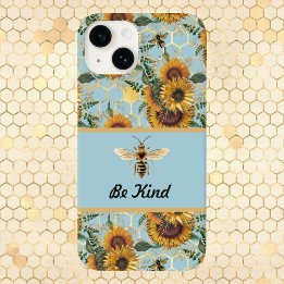 Be Kind Vintage Turquoise Sunflower Bee iPhone 14 Case