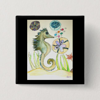 Be Kind watercolor of Seahorse and puzzle pieces  Button
