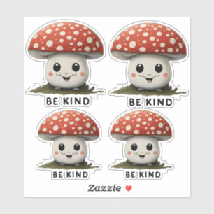Be Kind whimsical Smiling Cute Red top Mushroom Sticker