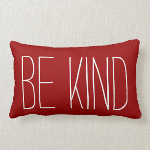Be Kind, white text on crimson Lumbar Pillow