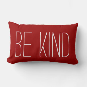 Be Kind, white text on crimson Lumbar Pillow