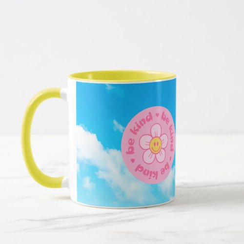 Be Kind with happy face mug yellow handle