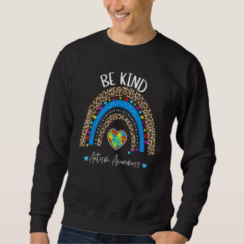 Be Kind Women Autism Awareness Rainbow Leopard Sweatshirt