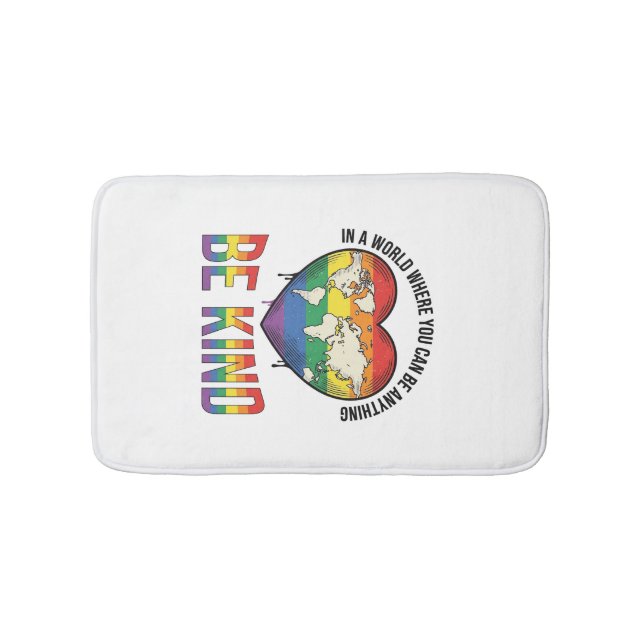 Be Kind World Heart Rainbow Vector T-Shirt Design_ Bath Mat (Front)
