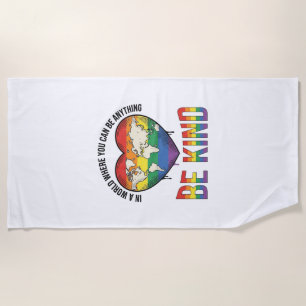 Be Kind World Heart Rainbow Vector T-Shirt Design_ Beach Towel