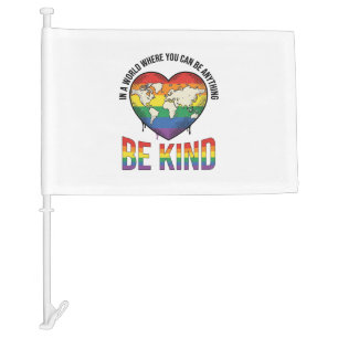 Be Kind World Heart Rainbow Vector T-Shirt Design_ Car Flag