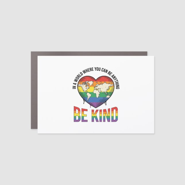 Be Kind World Heart Rainbow Vector T-Shirt Design_ Car Magnet (Front)