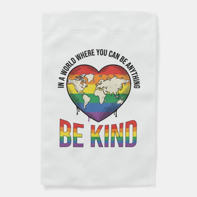Be Kind World Heart Rainbow Vector T-Shirt Design_ Garden Flag (Front)