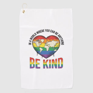 Be Kind World Heart Rainbow Vector T-Shirt Design_ Golf Towel