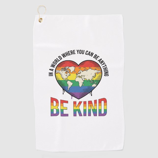 Be Kind World Heart Rainbow Vector T-Shirt Design_ Golf Towel (Front)