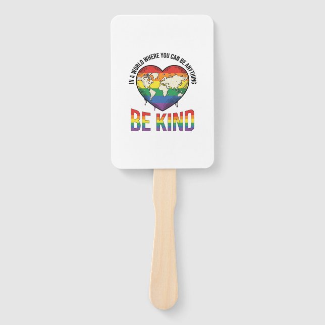 Be Kind World Heart Rainbow Vector T-Shirt Design_ Hand Fan (Front)