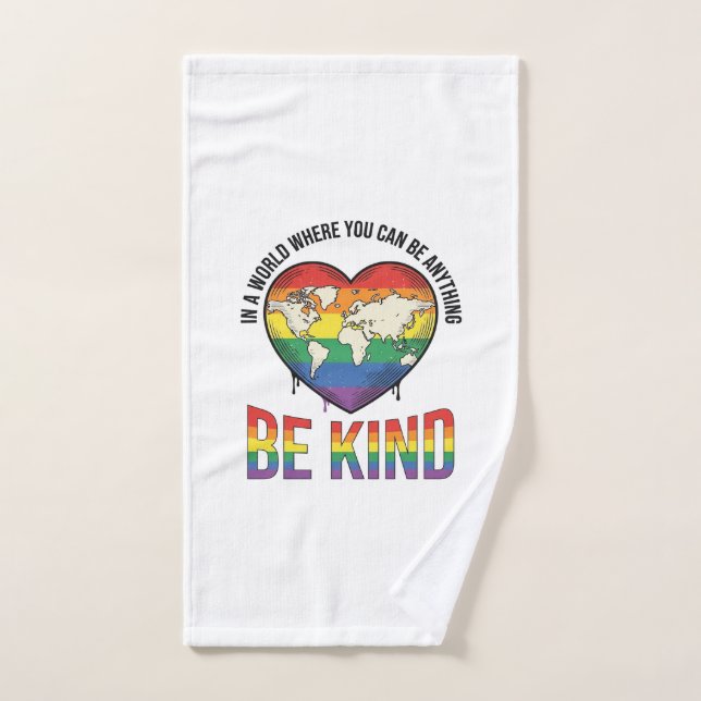Be Kind World Heart Rainbow Vector T-Shirt Design_ Hand Towel (Hand Towel)