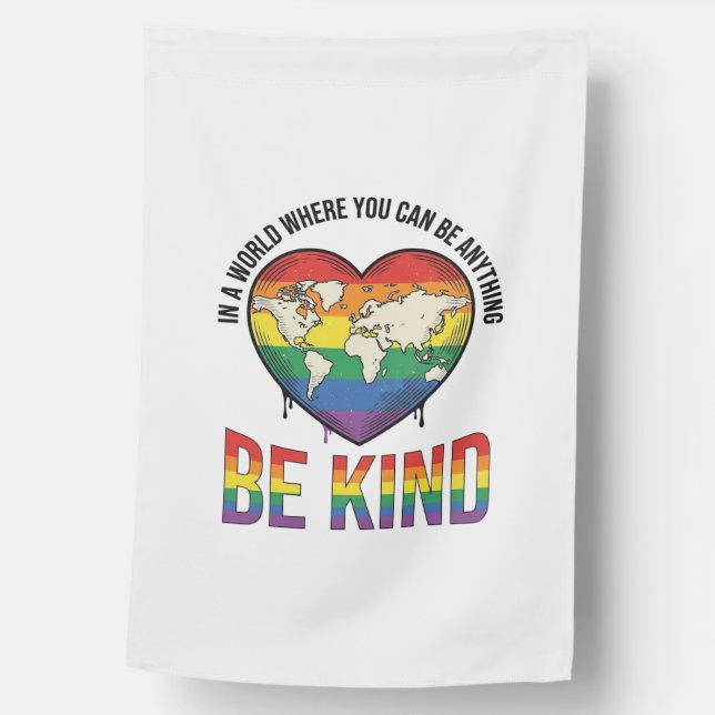Be Kind World Heart Rainbow Vector T-Shirt Design_ House Flag (Front)