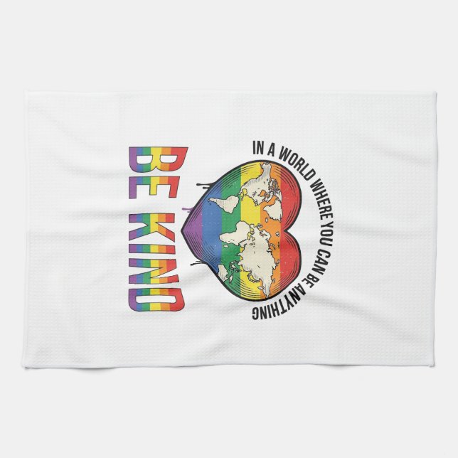 Be Kind World Heart Rainbow Vector T-Shirt Design_ Kitchen Towel (Horizontal)