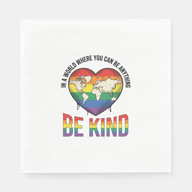 Be Kind World Heart Rainbow Vector T-Shirt Design_ Napkins (Front)