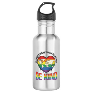 Be Kind World Heart Rainbow Vector T-Shirt Design_ Stainless Steel Water Bottle
