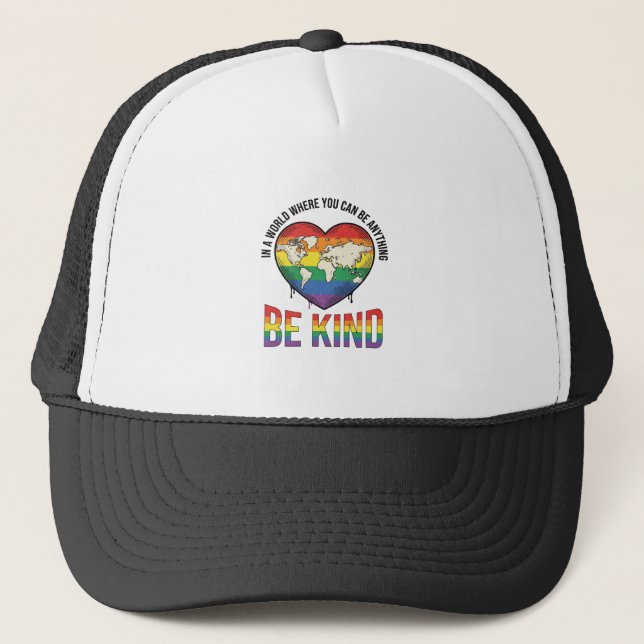 Be Kind World Heart Rainbow Vector T-Shirt Design_ Trucker Hat (Front)