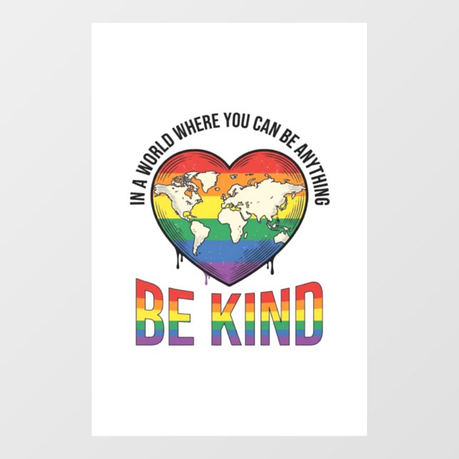 Be Kind World Heart Rainbow Vector T-Shirt Design_ Window Cling (Sheet)