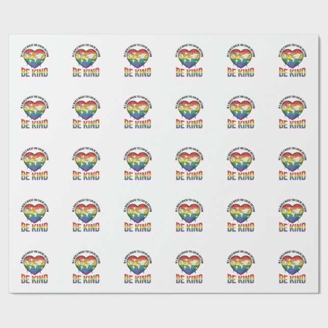 Be Kind World Heart Rainbow Vector T-Shirt Design_ Wrapping Paper (Flat)
