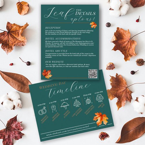 Be Leaf In Love Teal Rustic Fall Wedding Details Enclosure Card