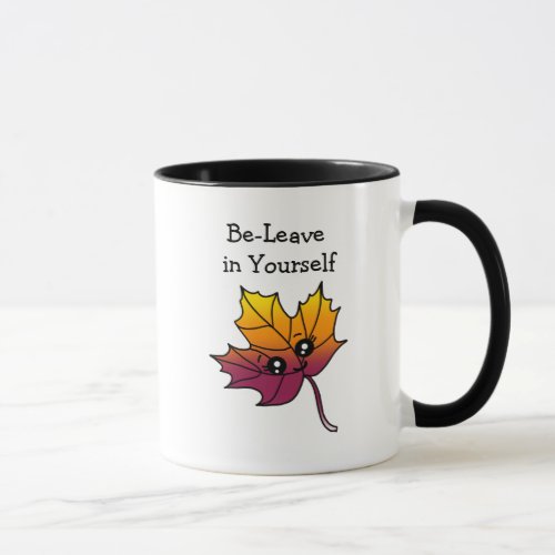 Be_Leave in Yourself Autumn Pun Hand drawn Leaf Mug