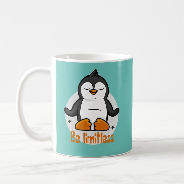Be Limitless Kawaii Funny Penguin Doing Yoga Poses Coffee Mug (Left)