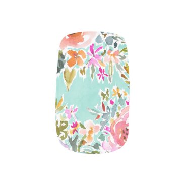 BE LOVE Aqua Colorful Floral Minx Nail Art