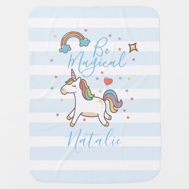 Be Magical Unicorn and Rainbow Baby Blanket (Front)