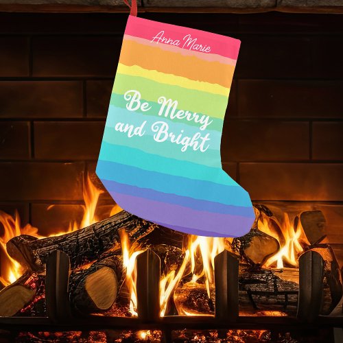 Be Merry and Bright Cute Custom Rainbow Small Christmas Stocking