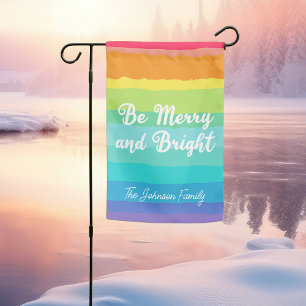 Be Merry and Bright Rainbow Christmas Garden Flag