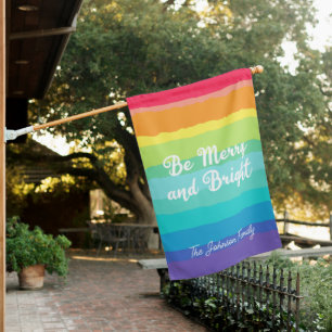 Be Merry and Bright Rainbow Christmas House Flag